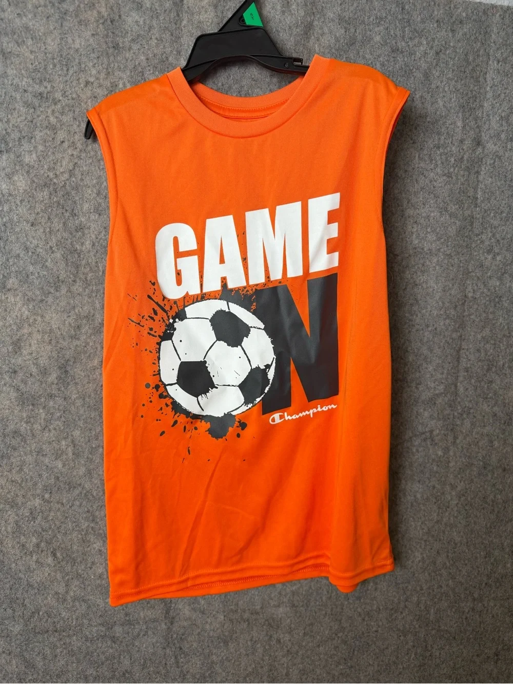 Champion Youth Medium Orange Soccer Graphic Sleeveless Performance Tank Nwt
